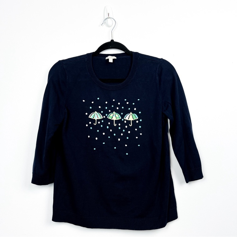 Talbots Petite Long Sleeve Navy Sweater with Umbrella Knit